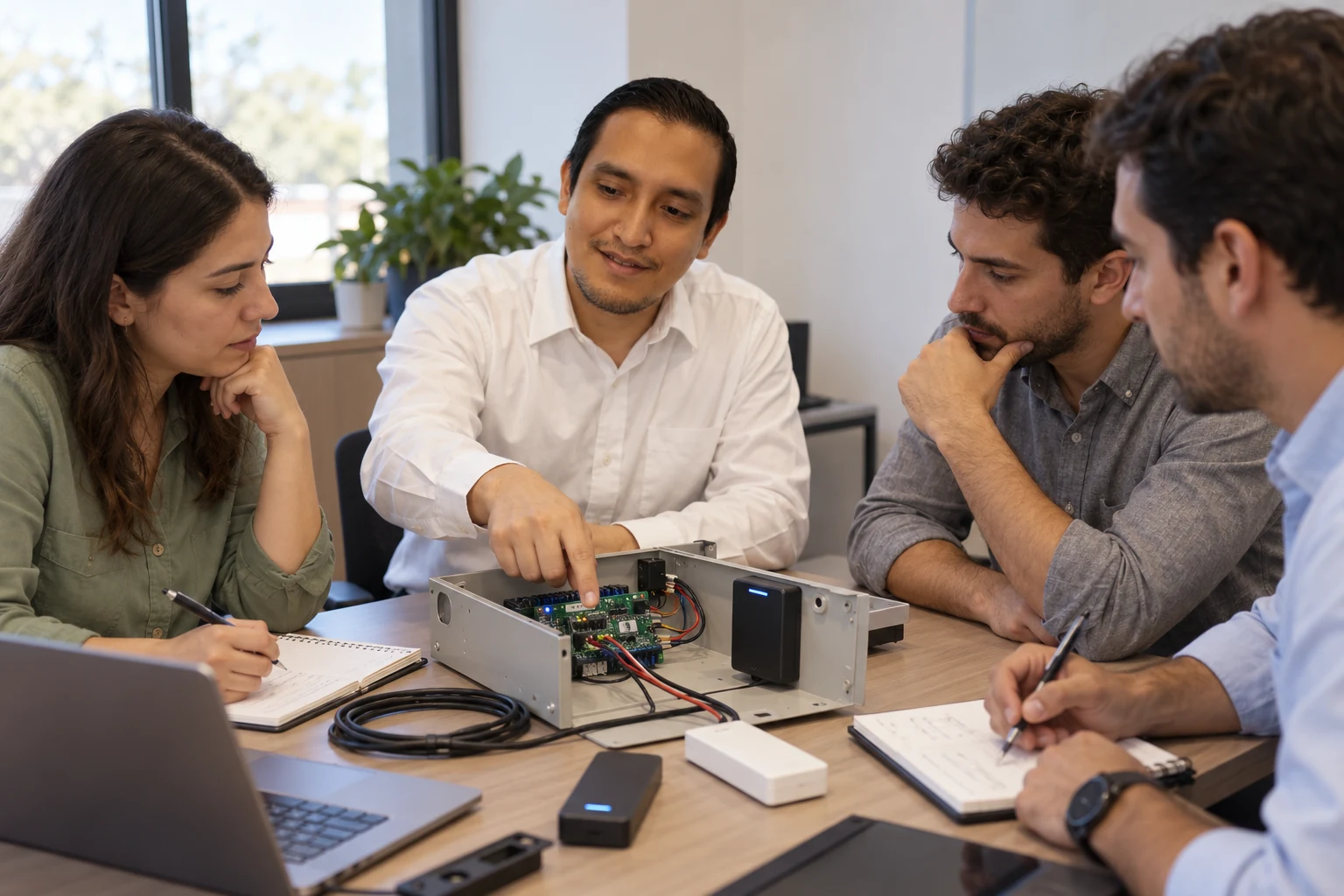 Pablo en una sesión técnica de control de acceso con tres participantes.